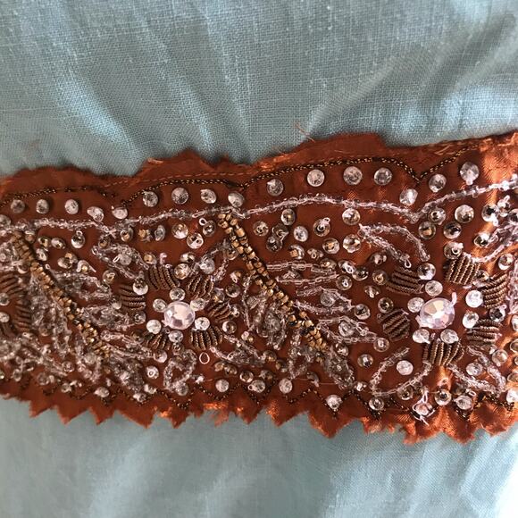 Old Navy 100% Linen Mint Green Embellished Beaded Dress Juniors Size 1 - Picture 4 of 5